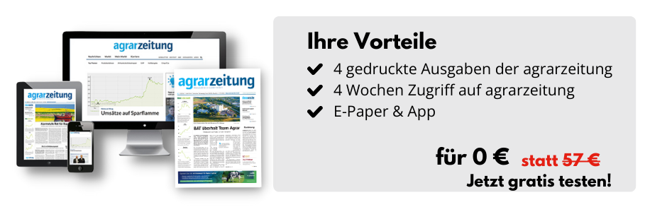 Ihre Vorteile

4 gedruckte Ausgaben der agrarzeitung
4 Wochen Zugriff auf agrarzeitung
E-Paper & App

für 0 € statt 57 €
Jetzt gratis testen!